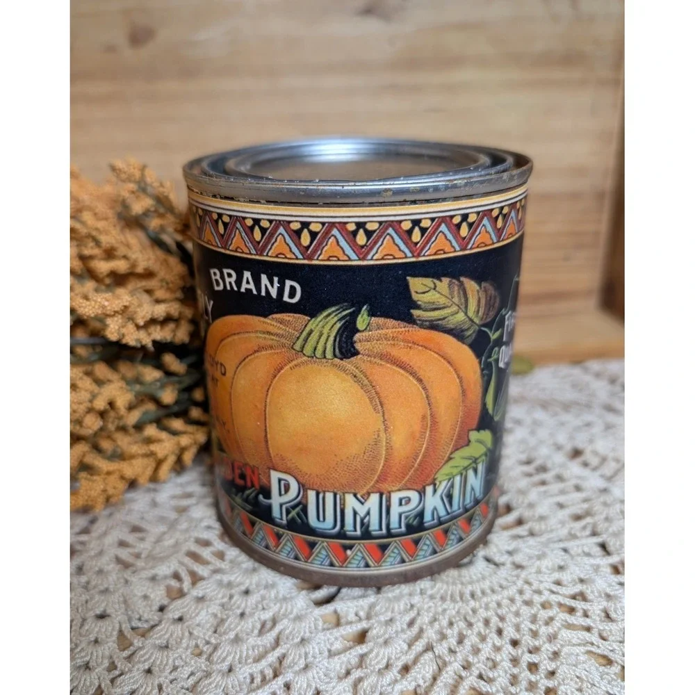 GOLDEN PUMPKIN Rusty Vintage Style Upcycled Pint Tin - Fall Decor